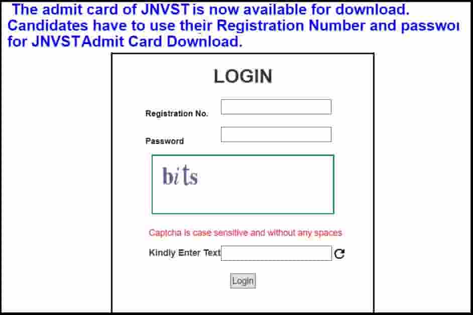 JNVST Admit Card Class 6th