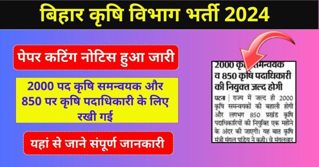 Bihar Agriculture Coodinator Vacancy 2024